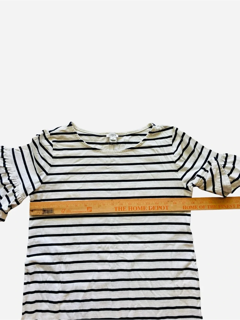J.Crew Dress Womens M Ivory Blue Striped Nautical Ruffle Short Sleeve Teacher